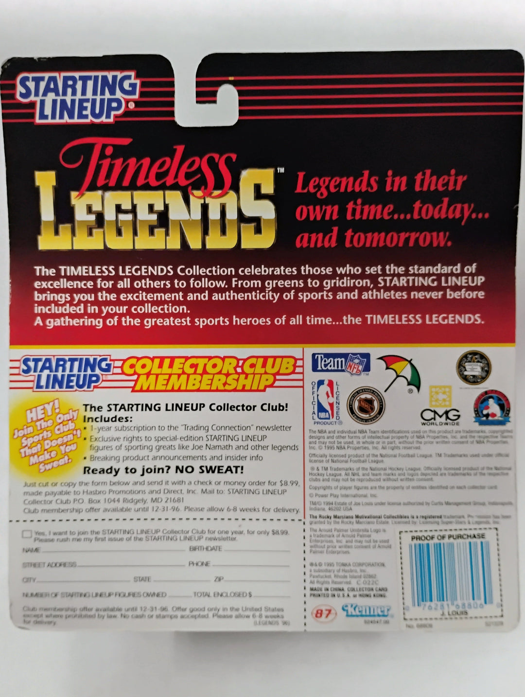 1995 Kenner Starting Lineup Timeless Legends Boxing Joe Louis Sealed