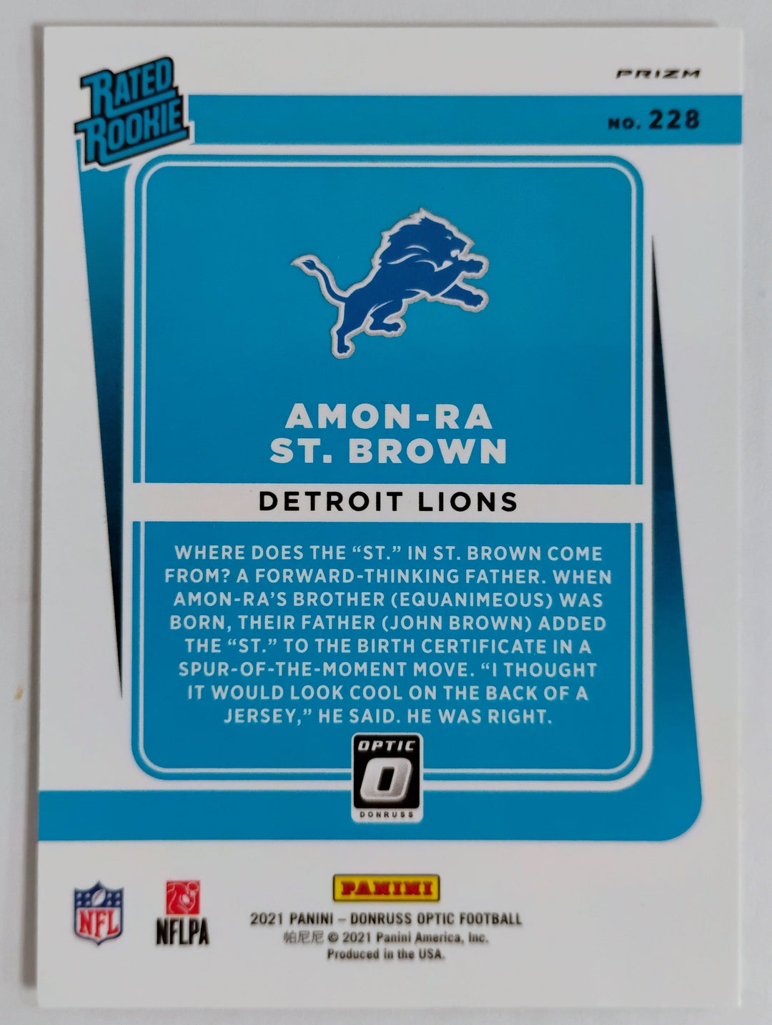 2021 Donruss Optic Football Amon-Ra St. Brown RR #228 Silver Holo Prizm