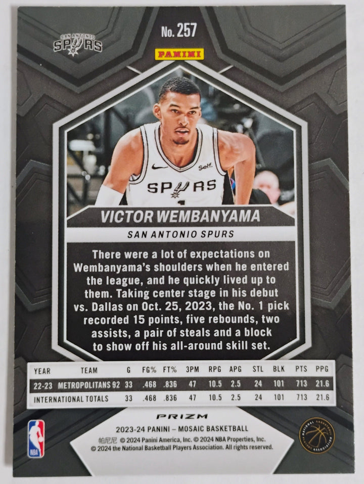2023-24 Panini Mosaic Basketball Victor Wembanyama RC #257 Prizm