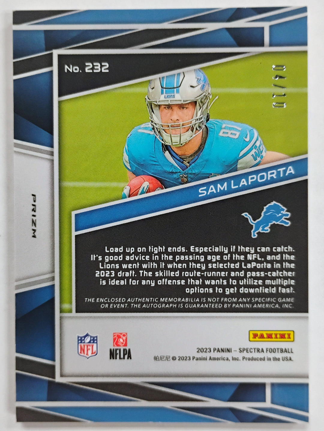 2023 Spectra Football Sam Laporta #232 Prizm /10