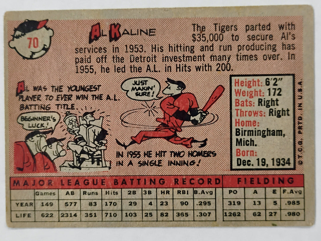 1958 Topps Baseball Al Kaline #70