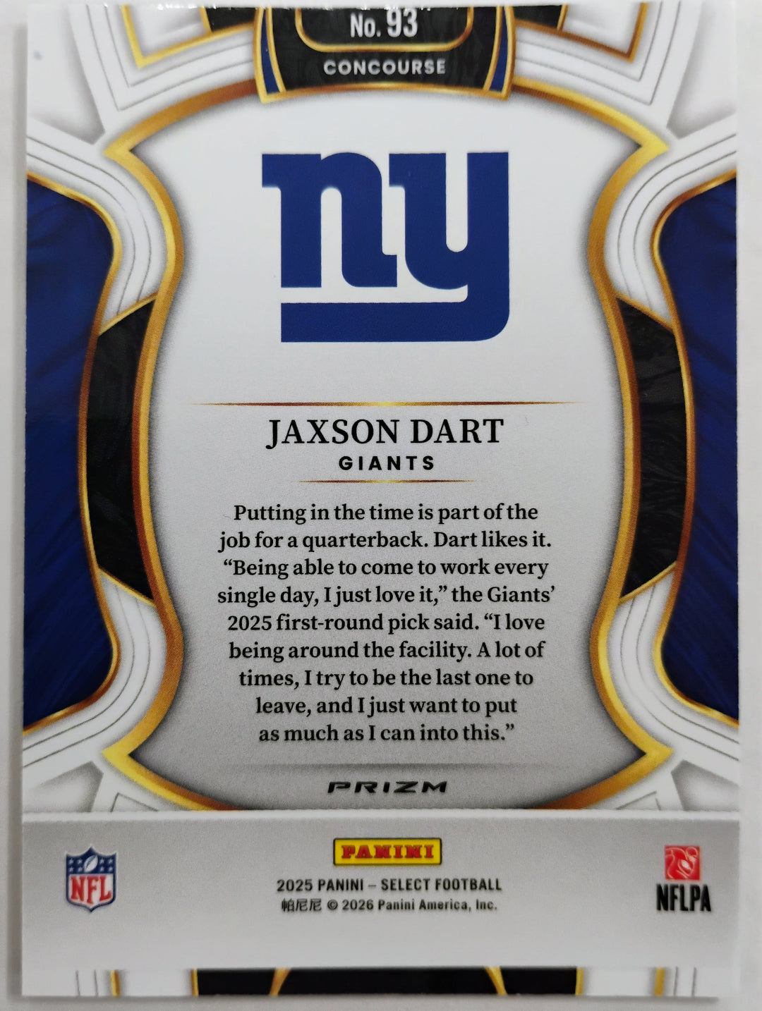 2025 Panini Select Football Jaxson Dart RC #93 Concourse Prizm