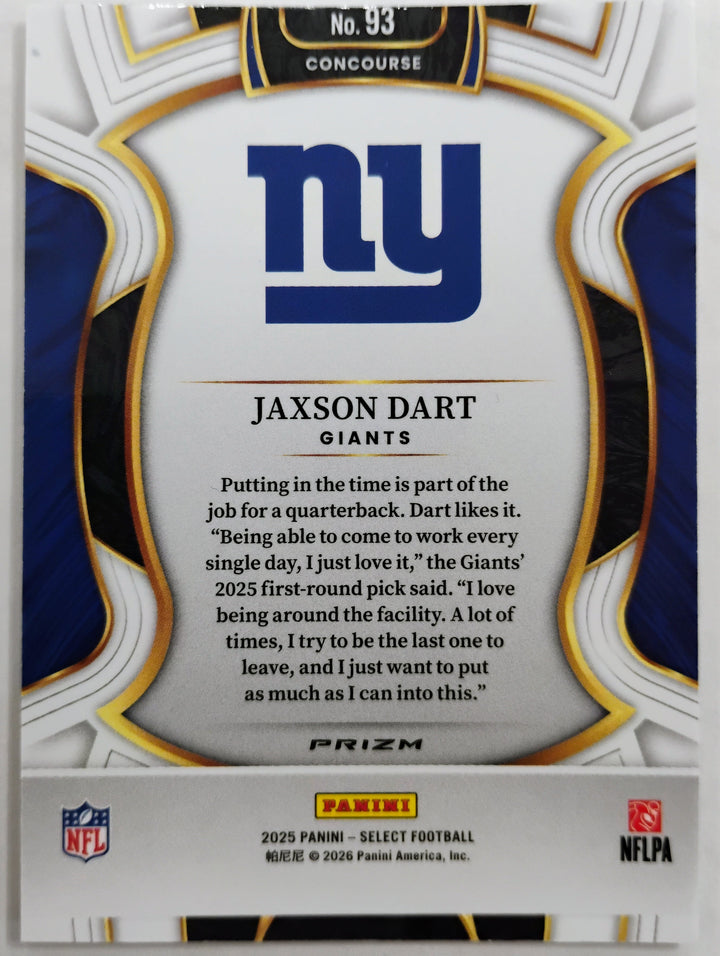 2025 Panini Select Football Jaxson Dart RC #93 Concourse Prizm