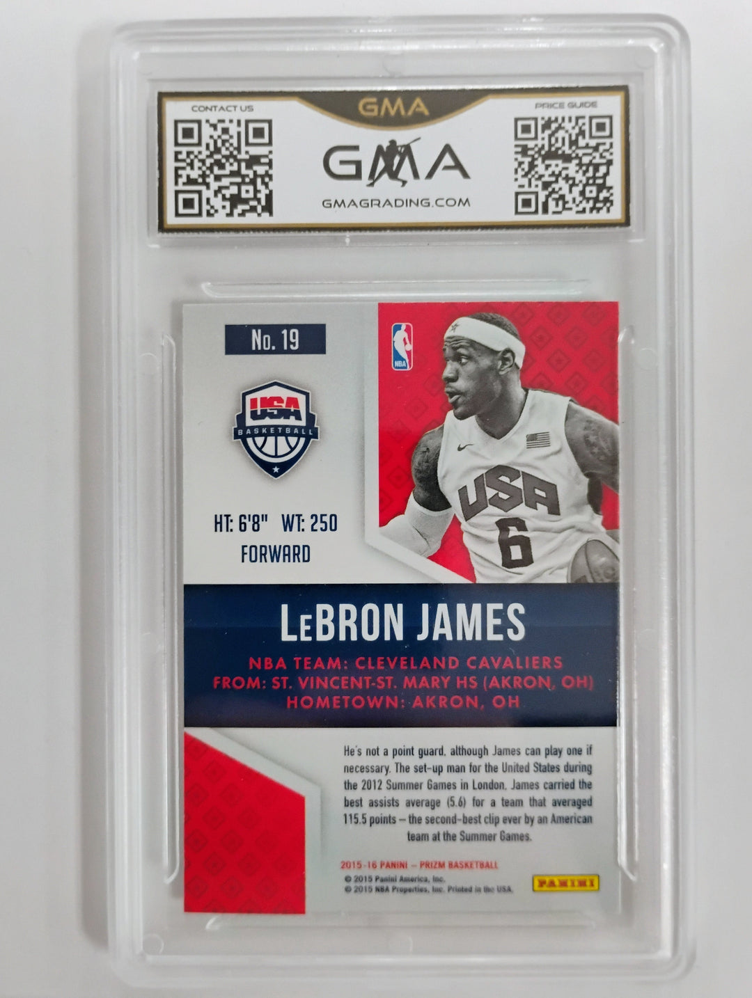 2015 Prizm Basketball Lebron James #19 USA Basketball GMA 8 NM-MT