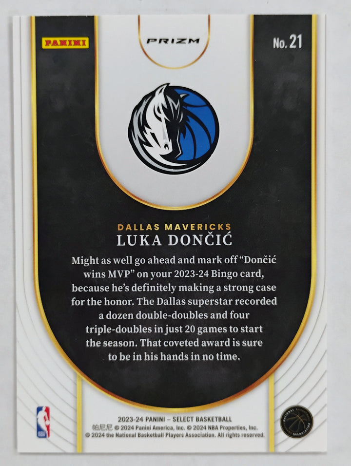 2023-24 Panini Select Basketball Luka Doncic #21 Neon Icon Silver Prizm