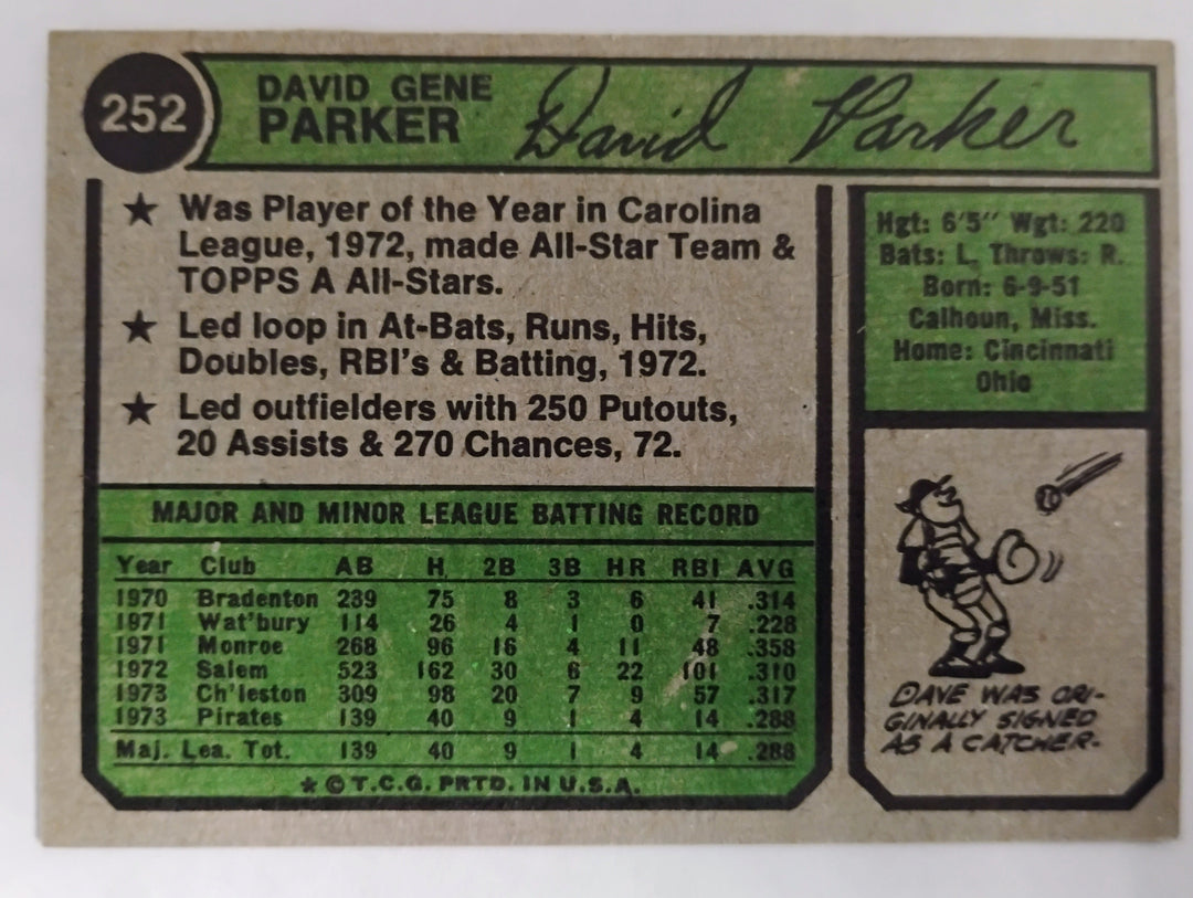 1974 Topps Baseball Dave Parker RC #252 NM-Mint