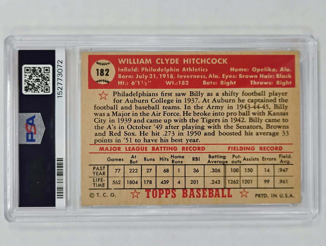 1952 Topps Baseball Billy Hitchcock #182 PSA 4 VG-EX