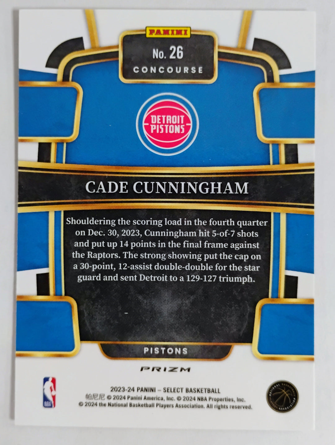2023-24 Panini Select Basketball Cade Cunningham #26 Concourse Tectonic Prizm