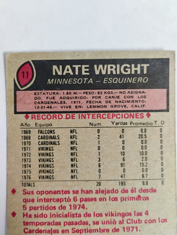 1977 Topps Mexican Football Nate Wright #11