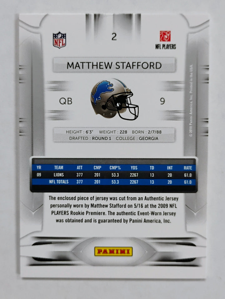 2010 Panini Prestige Matthew Stafford #2 Rookie Review