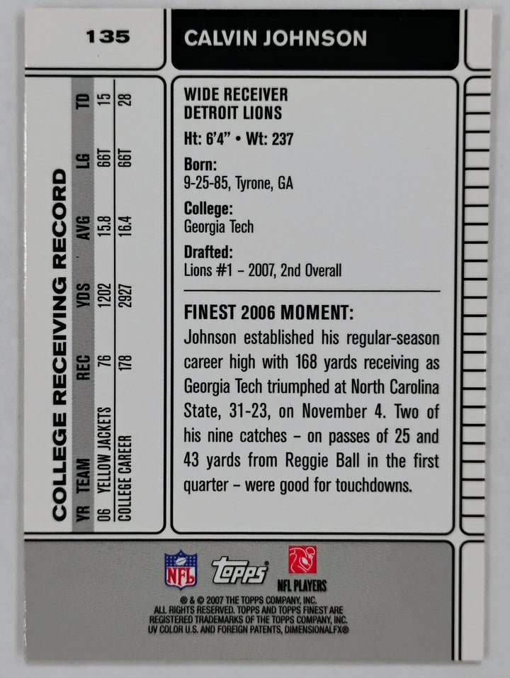 2007 Topps Finest Football Calvin Johnson RC #135