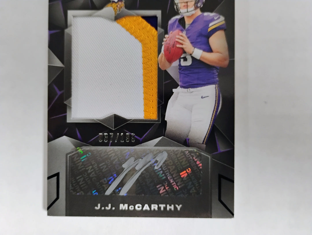 2024 Panini Black Football J.J. McCarthy RC Auto/Patch #'D 037/199 No. 202