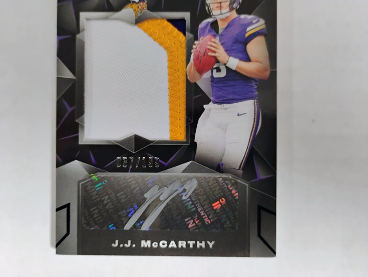 2024 Panini Black Football J.J. McCarthy RC Auto/Patch #'D 037/199 No. 202