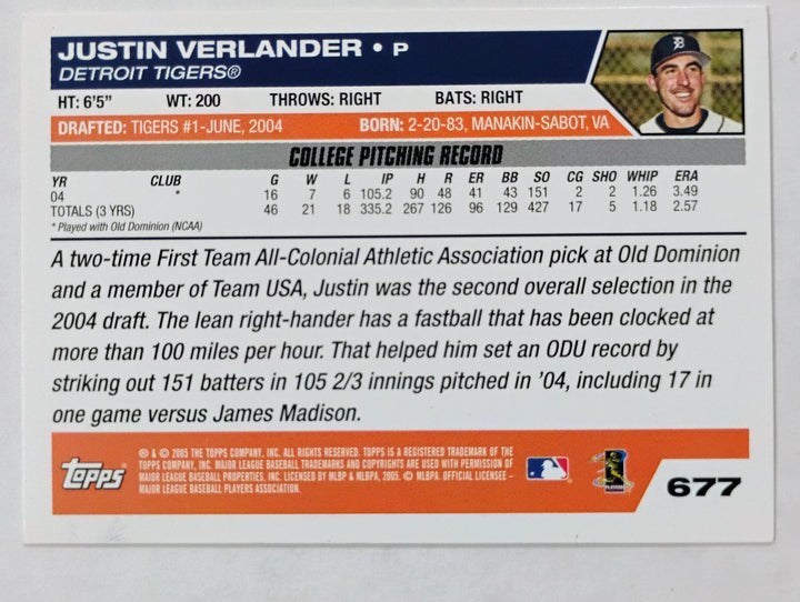 2004 Topps Baseball Justin Verlander RC #677