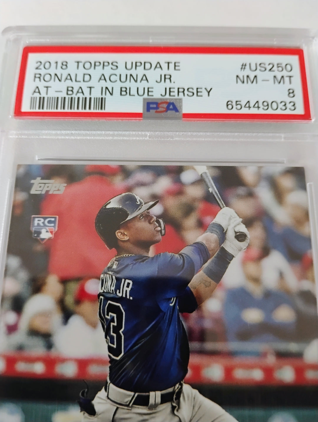 2018 Topps Update Baseball Ronald Acuna Jr. #US250 PSA 8 NM-MT AT-BAT IN BLUE JERSEY