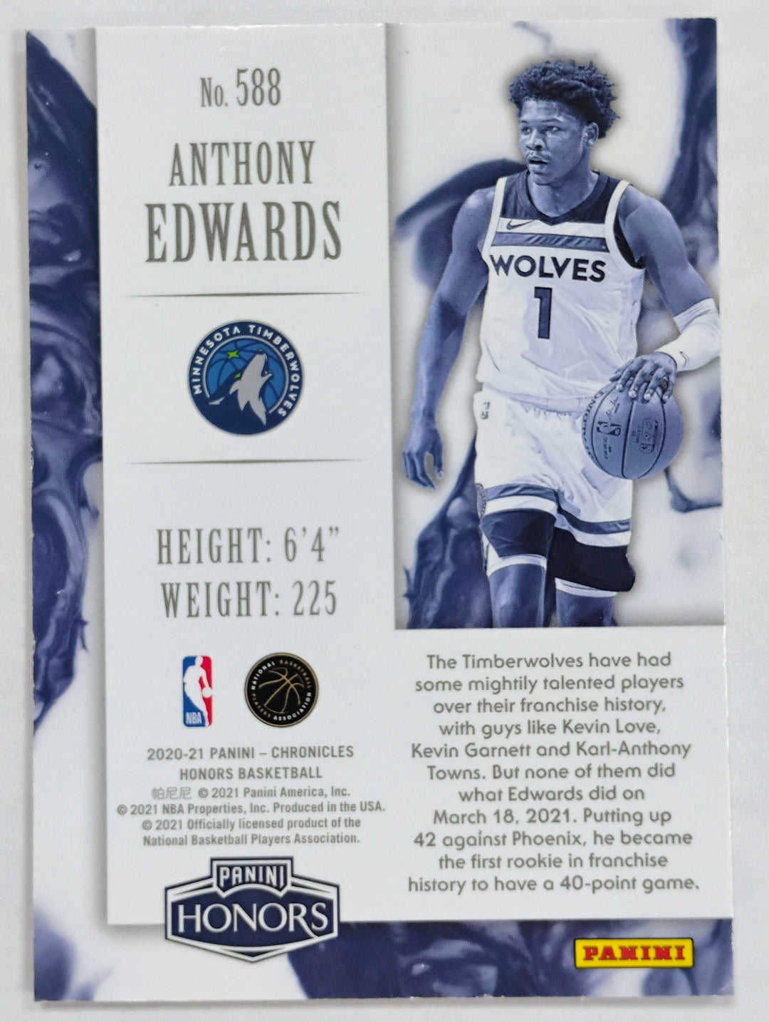 2020-21 Panini Chronicles Honors Basketball Anthony Edwards RC #588