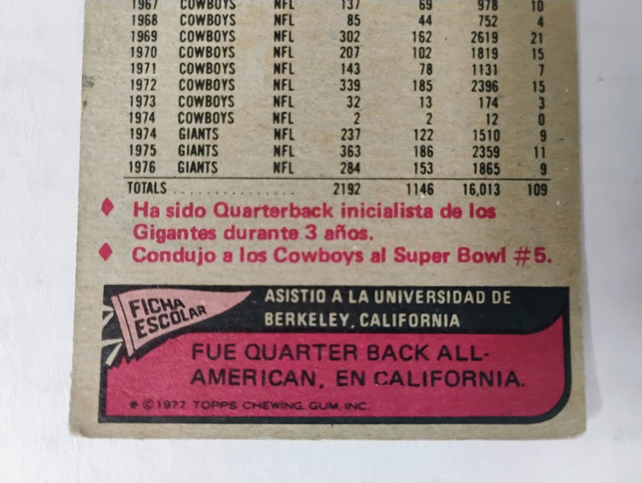 1977 Topps Mexican Football Craig Morton #27