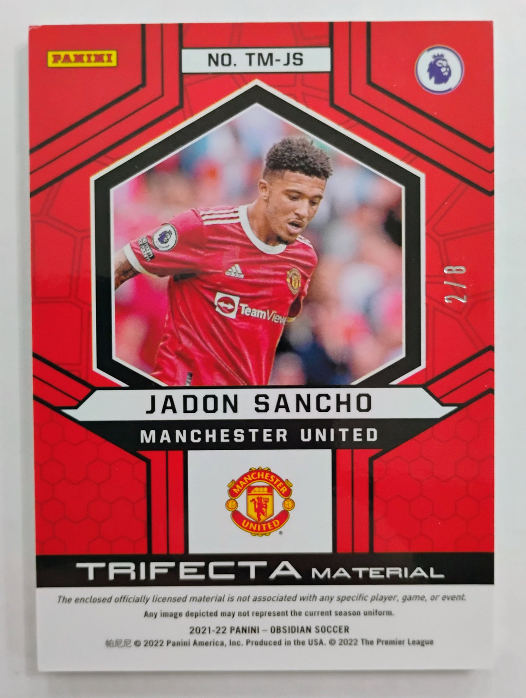 2021-22 Panini Obsidian Soccer Jadon Sancho #TM-JS Trifecta Material 2/8