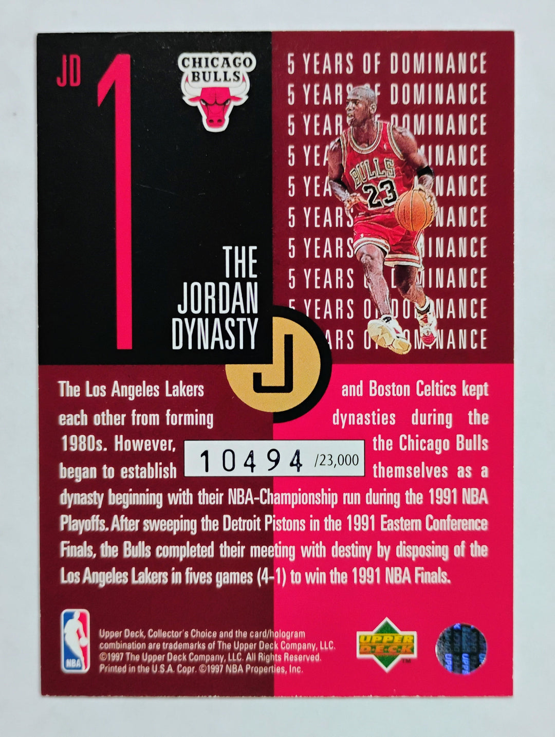 1997-98 Collcetor's Choice Basketball Michael Jordan #JD1 The Jordan Dynasty
