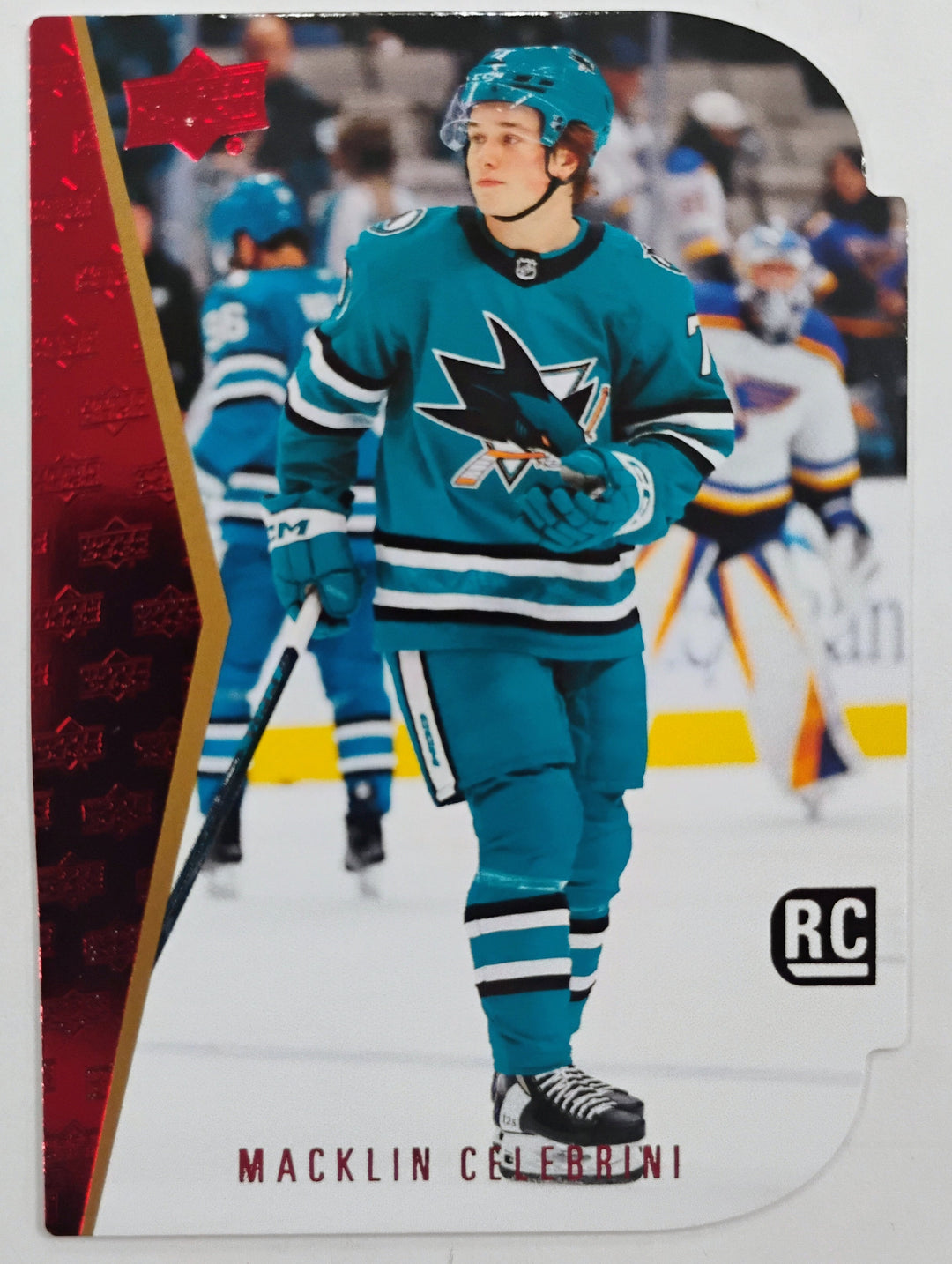 2024-25 Upper Deck Hockey Macklin Celebrini #RDT-13 Red Rookie Die Cut