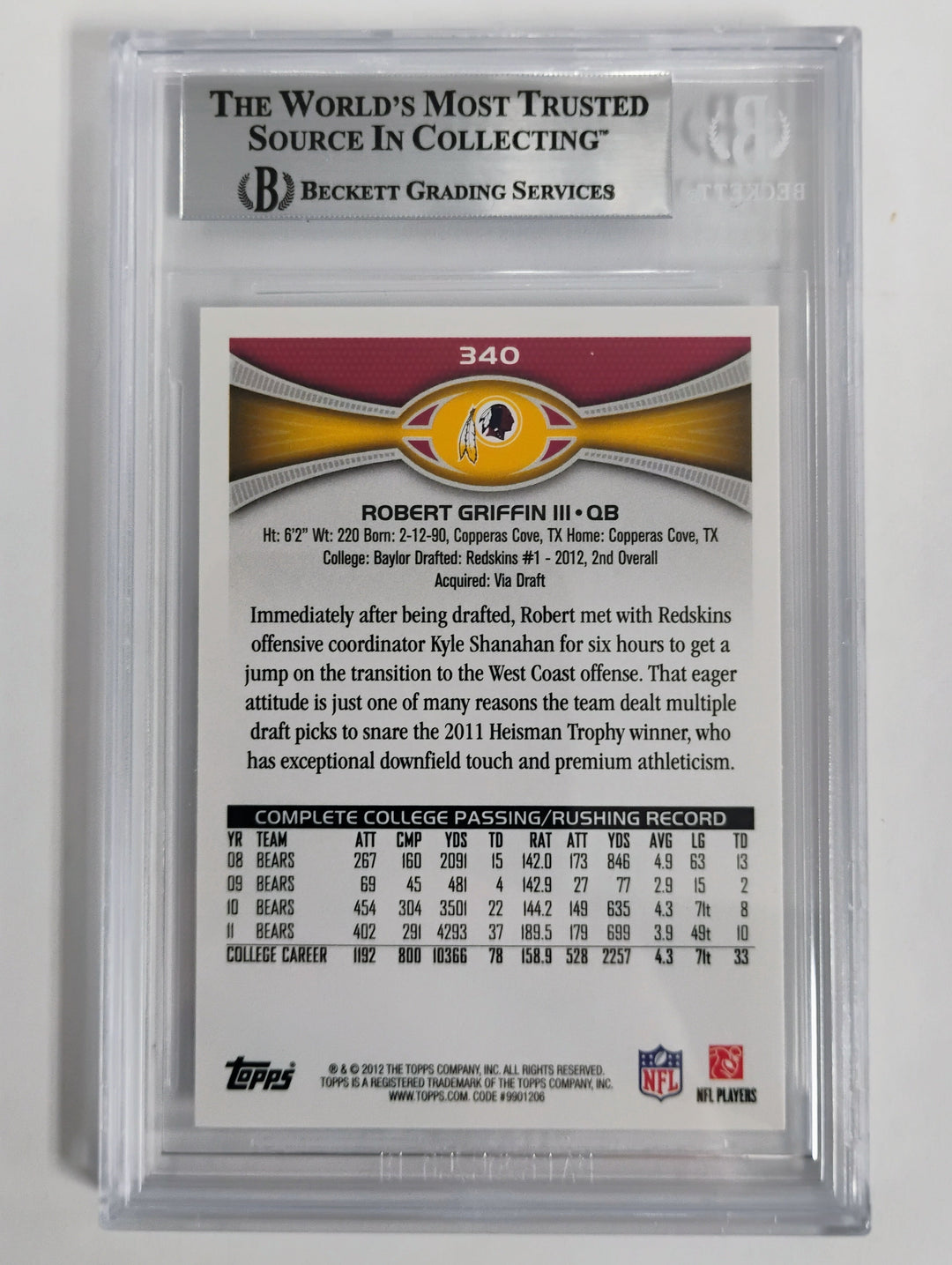 2012 Topps Football Robert Griffen III Leaping Pose Factory Set Insert BGS 9