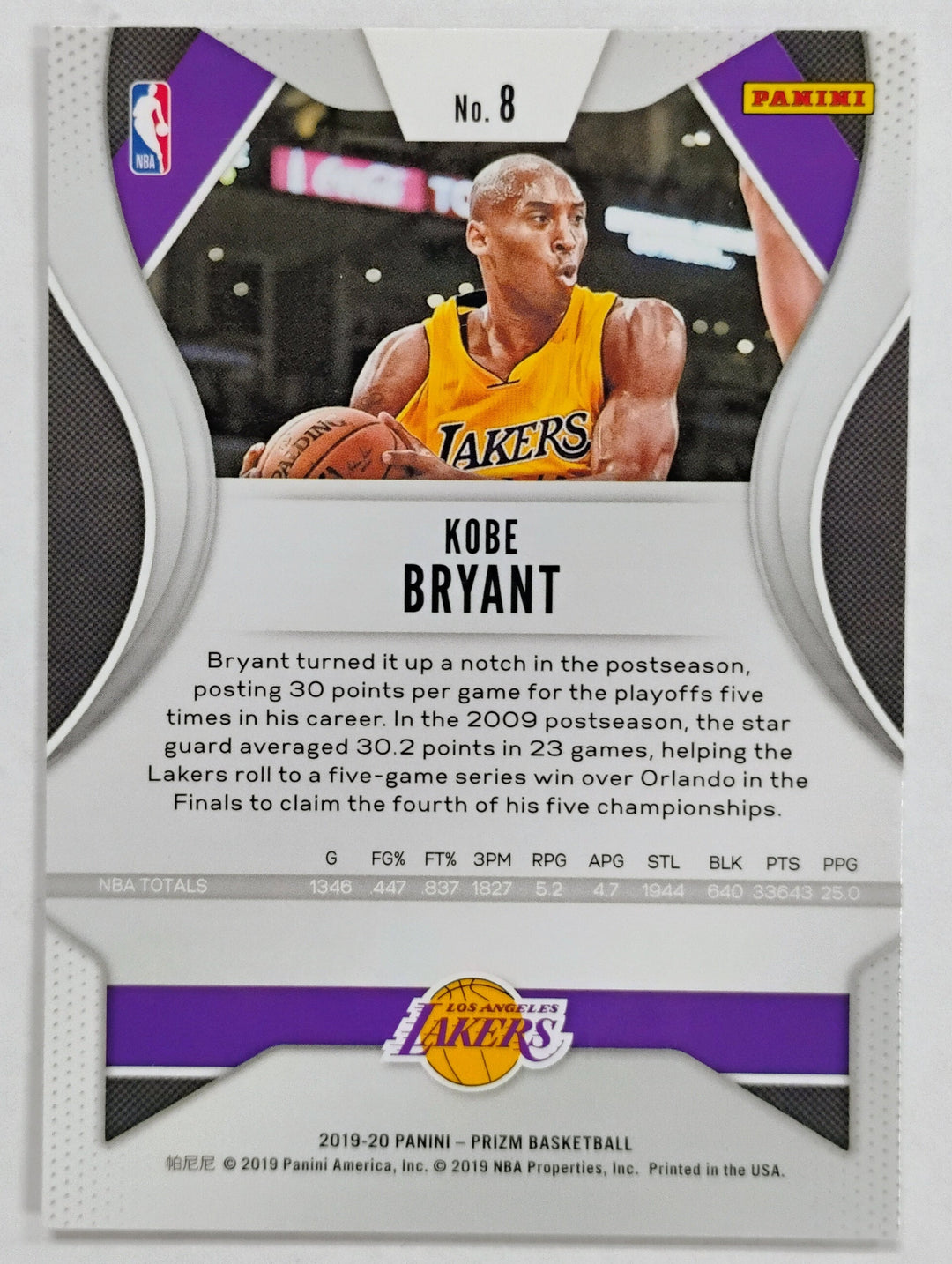 2019-20 Panini Prizm Basketball Kobe Bryant #8