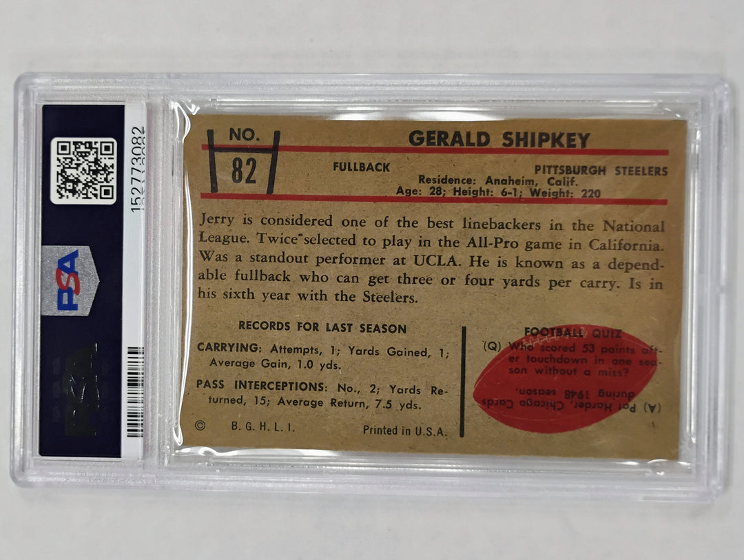 1953 Bowman Football Jerry Shipkey #82 PSA 6 EX-MT