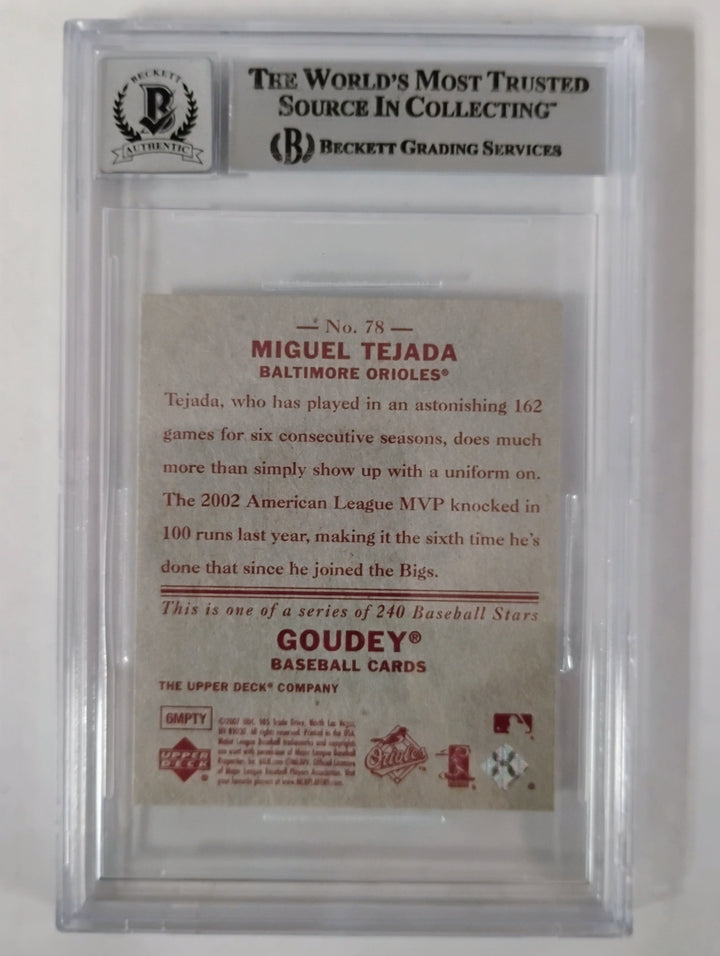 2007 Upper Deck Goudey Miguel Tejada Authentic Autograph Beckett 10