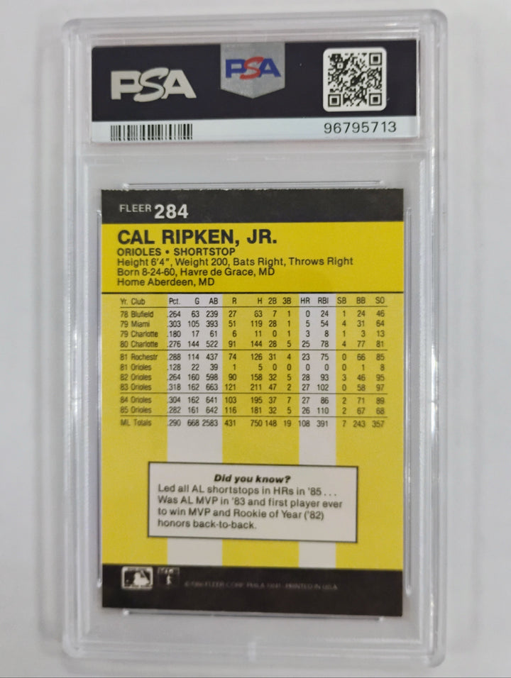 1986 Fleer Cal Ripkin Jr. # 284 PSA 9 Mint