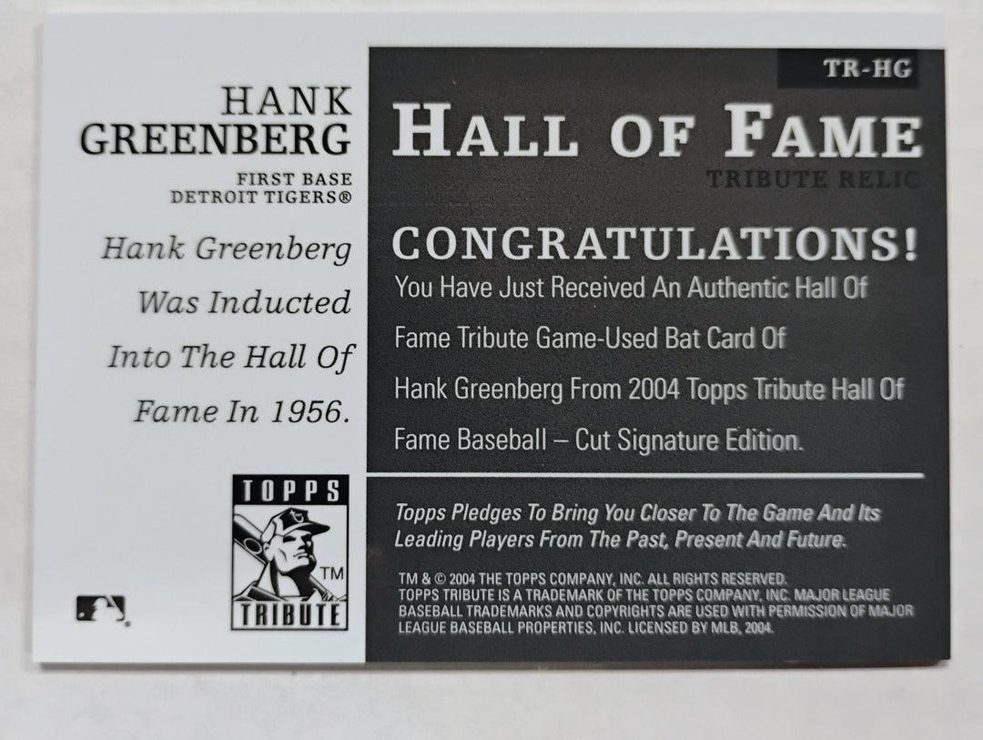 2004 Topps Tribute Baseball Hank Greenberg #TR-HG Tribute Relic Game Used Bat
