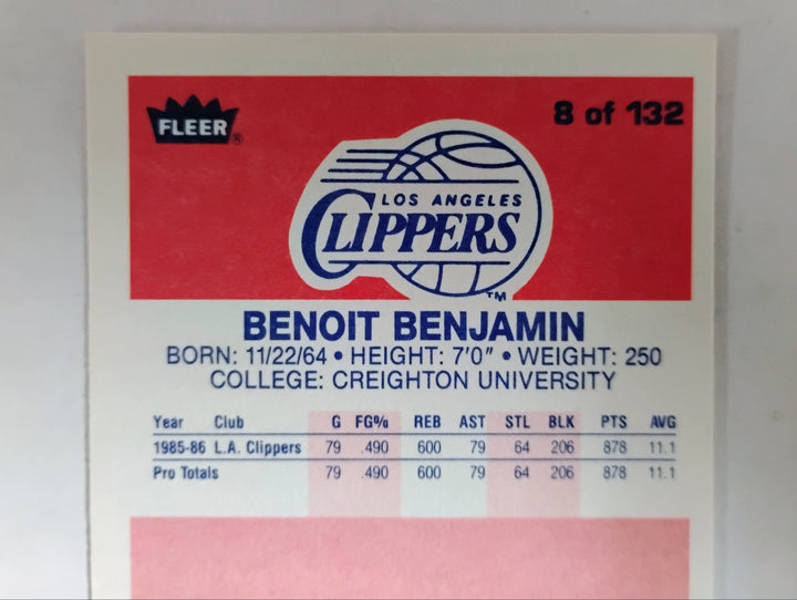 1986-87 Fleer Basketball Benoit Benjamin RC #9 EX-Mint
