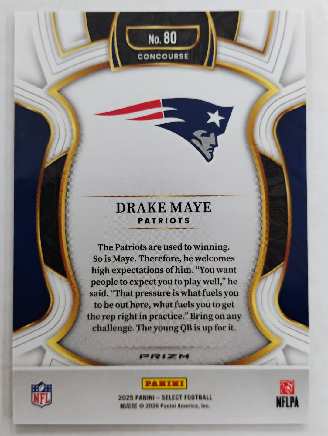 2025 Panini Select Football Drake Maye #80 Concourse Zebra Prizm SSP