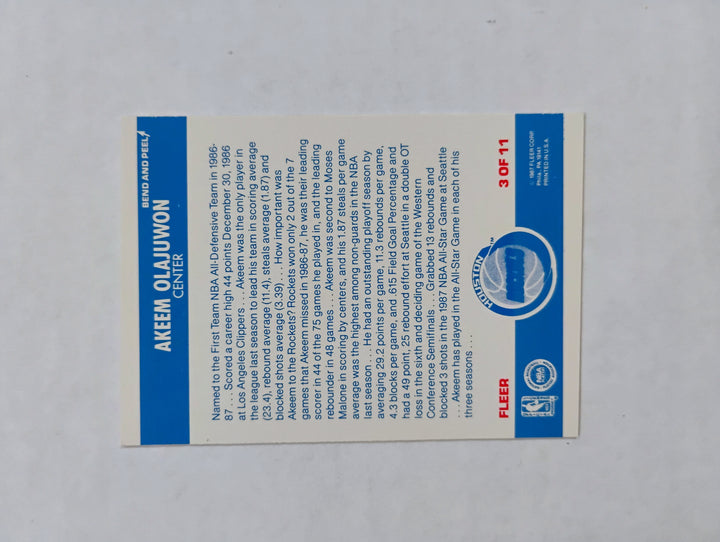 1987-88 Fleer Basketball Akeem Olajuwan #3 Sticker