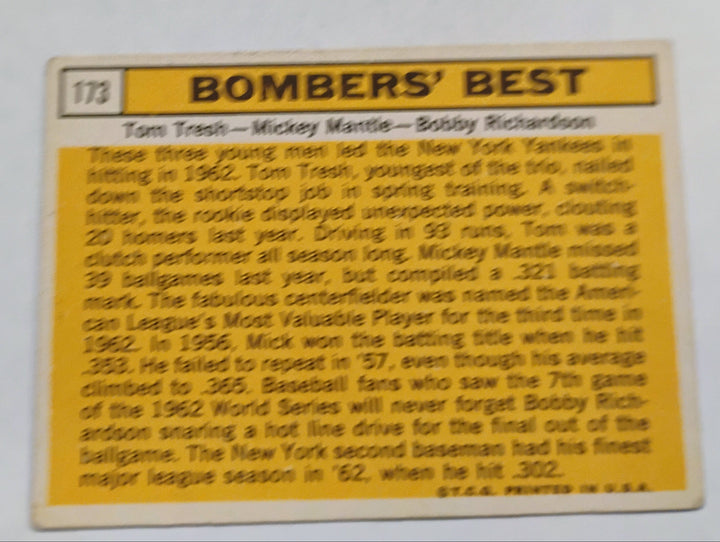 1963 Topps Baseball Bomber's Best #173 Tresh/Mantle/Richardson