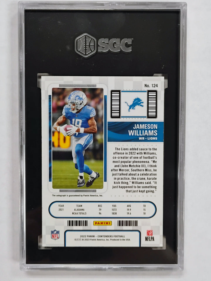 2022 Panini Contenders Jameson Williams #124 Autographed 10 SGC 9.5