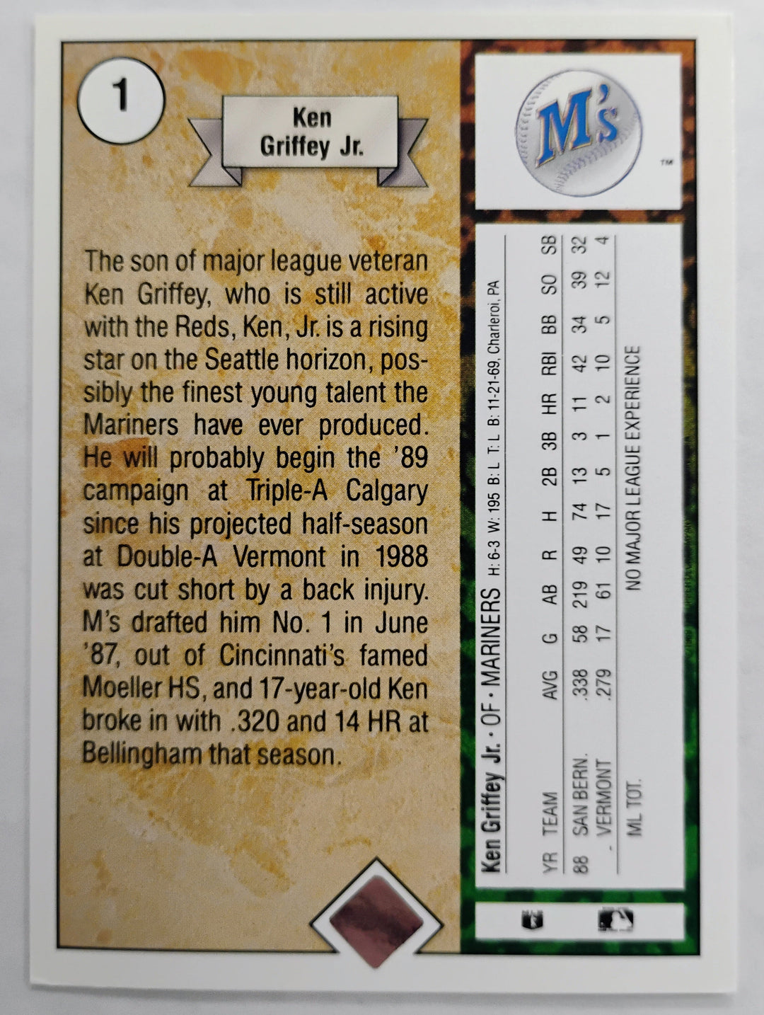 1989 Upper Deck Baseball Ken Griffey Jr. RC #1