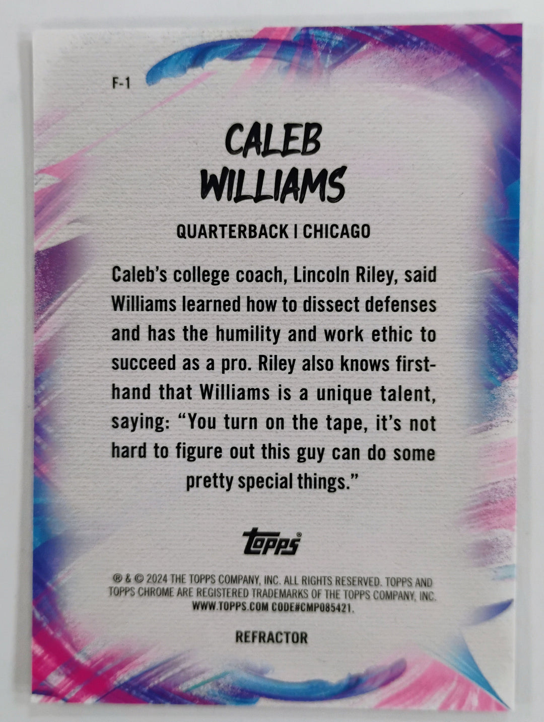 2024 Topps Chrome Football Caleb Williams RC Finesse # F-1 Refractor