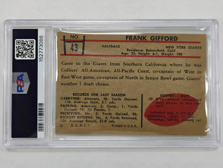 1953 Bowman Football Frank Gifford #43 PSA 6 EX-MT
