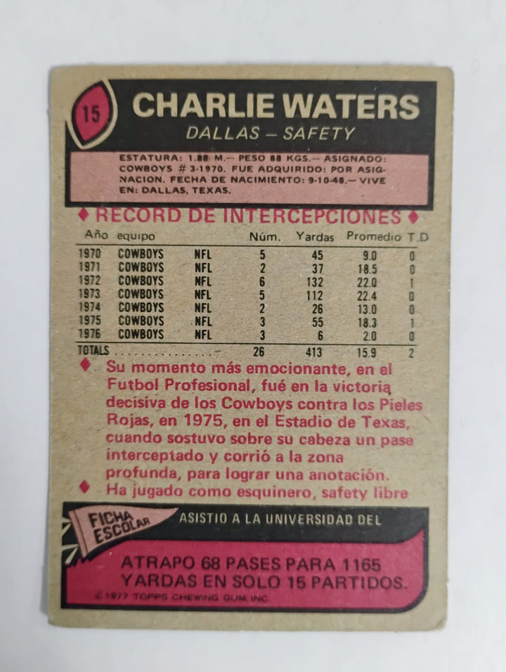 1977 Topps Mexican Football Charlie Waters  #15