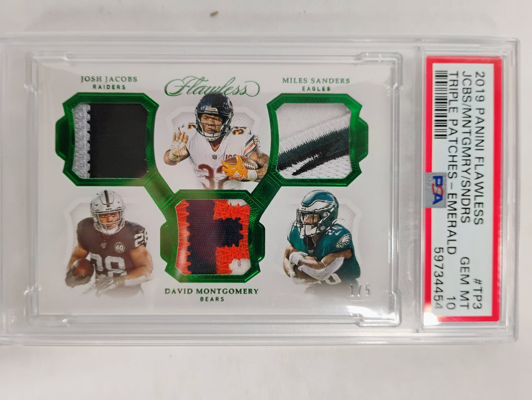 2019 Panini Flawless  Football Jacobs/Montgomery/Sanders Triple Patches-Emerald TP# GEM MINT 10 #1/5
