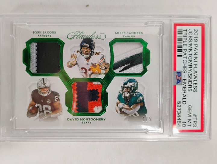 2019 Panini Flawless  Football Jacobs/Montgomery/Sanders Triple Patches-Emerald TP# GEM MINT 10 #1/5