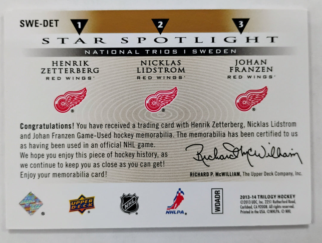 2013-14 Upper Deck Trilogy Hockey Zetterberg/Lidstrom/Franzen #SWE-DET Star Spotlight