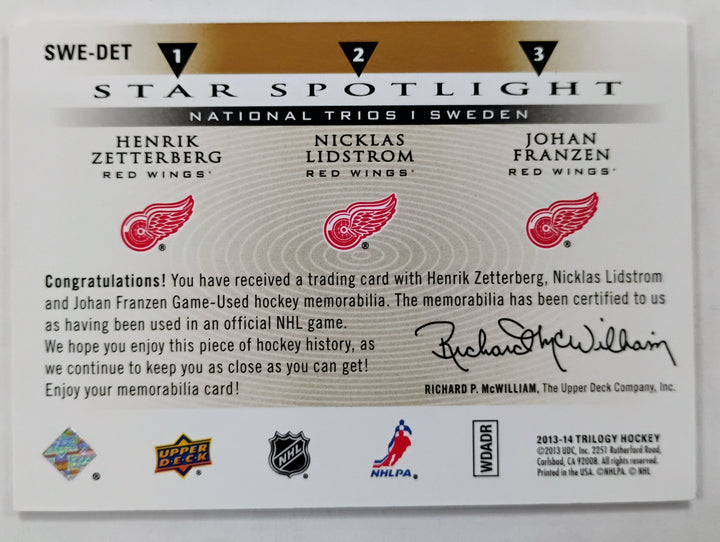 2013-14 Upper Deck Trilogy Hockey Zetterberg/Lidstrom/Franzen #SWE-DET Star Spotlight