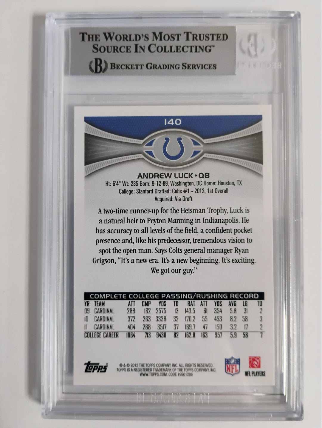 2012 Topps Football Andrew Luck Twisting Pass Pose #140 BGS 7.5