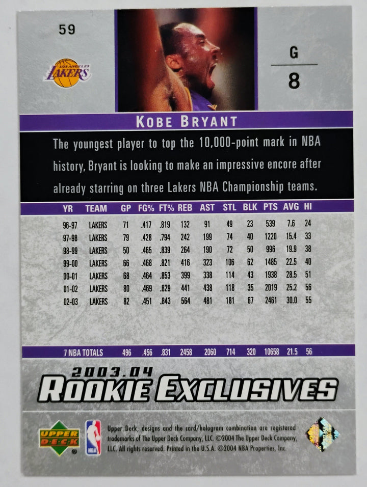 2003-04 Upper Deck Basketball Kobe Bryant #59 Rookie Exclusives