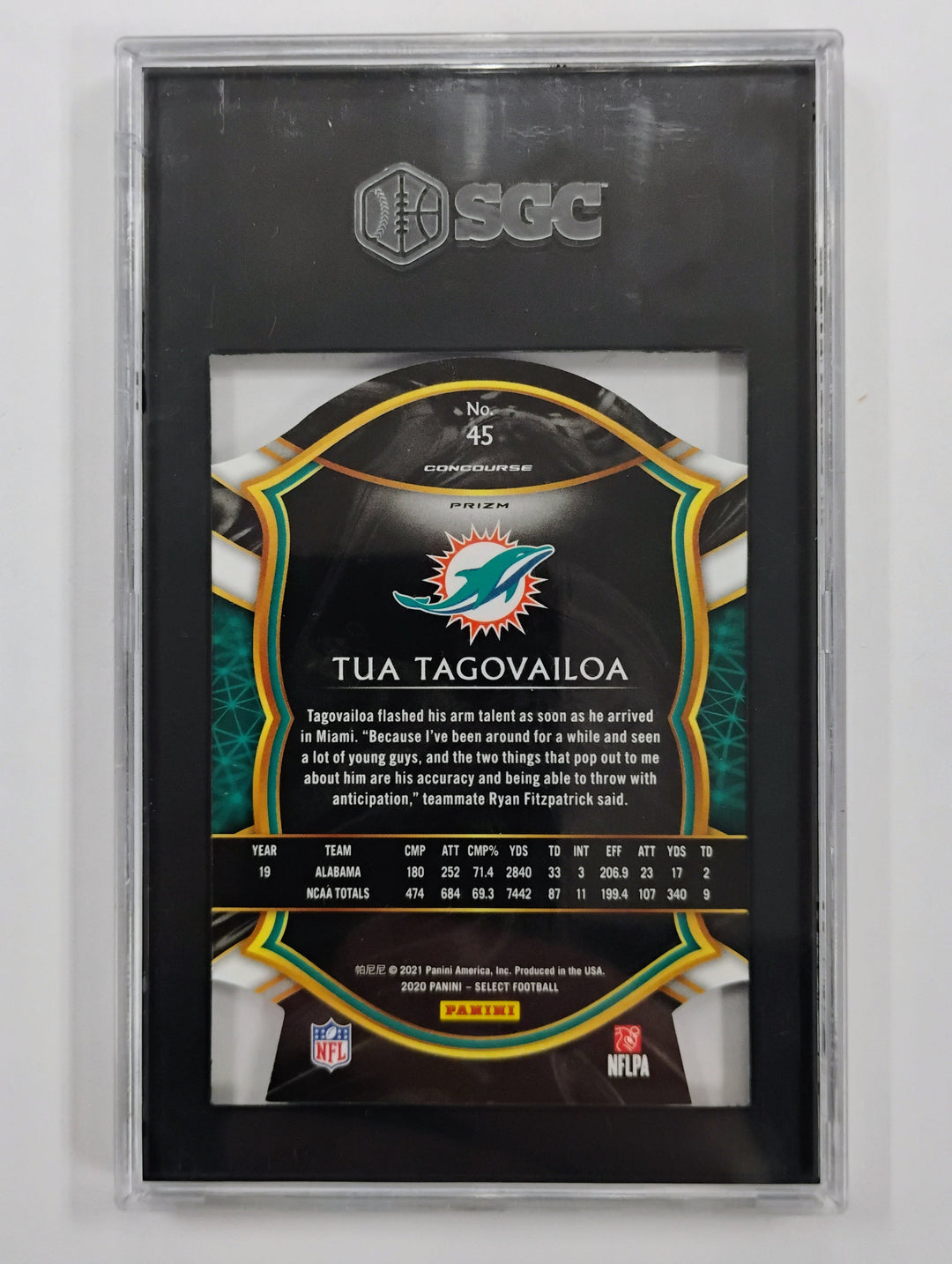 2020 Select Football Tua Tagovailoa #45 Blue Die-Cut Prizm Concourse SGC 9.5 MT+