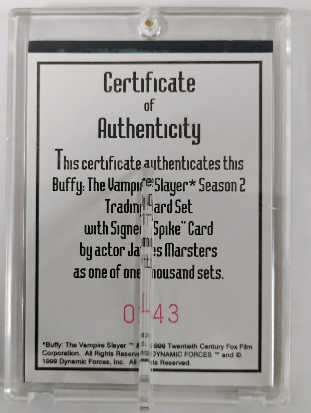 1999 Buffy The Vampire Slayer Season 2 Spike Autograph James Marsters W/COA
