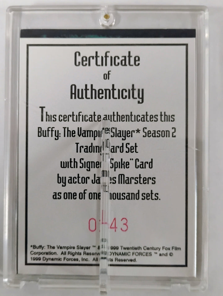 1999 Buffy The Vampire Slayer Season 2 Spike Autograph James Marsters W/COA