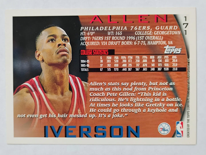 1995-96 Topps Basketball Allen Iverson RC #171