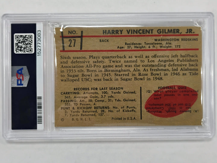 1953 Bowman Football Harry Gilmer #27 PSA 6 EX-MT